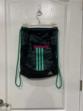 adidas Black Drawstring Bag with Mint and Pink Accents